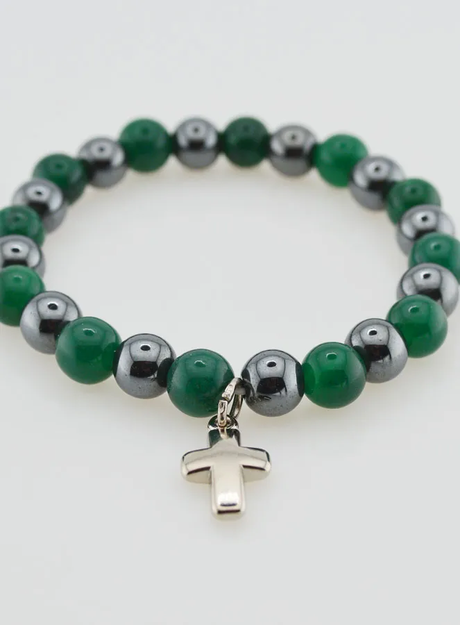 Bracelet with Cross - Green Agate and Hematite (pic 2)
