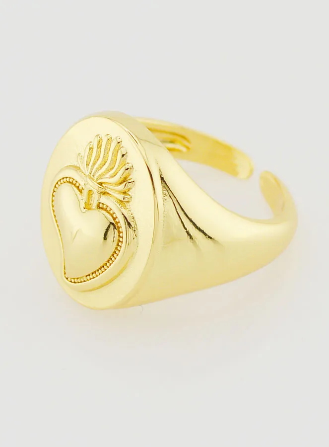 Adjustable Signet Ring Ex Voto in Golden Brass (pic 2)