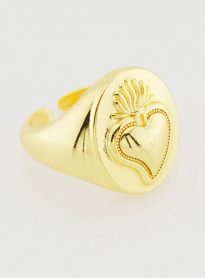 Adjustable Signet Ring Ex Voto in Golden Brass (pic 3)