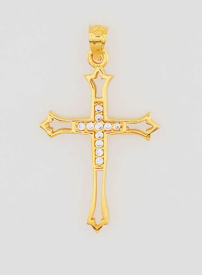 Gold-Plated Openwork Cross Pendant with Zirconia - 23mm (pic 1)
