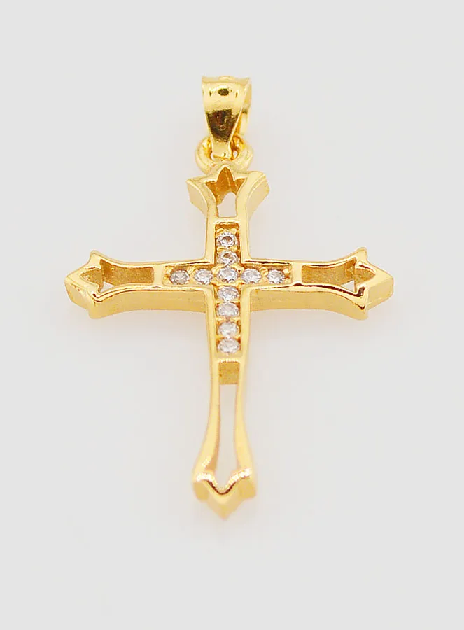 Gold-Plated Openwork Cross Pendant with Zirconia - 23mm (pic 2)
