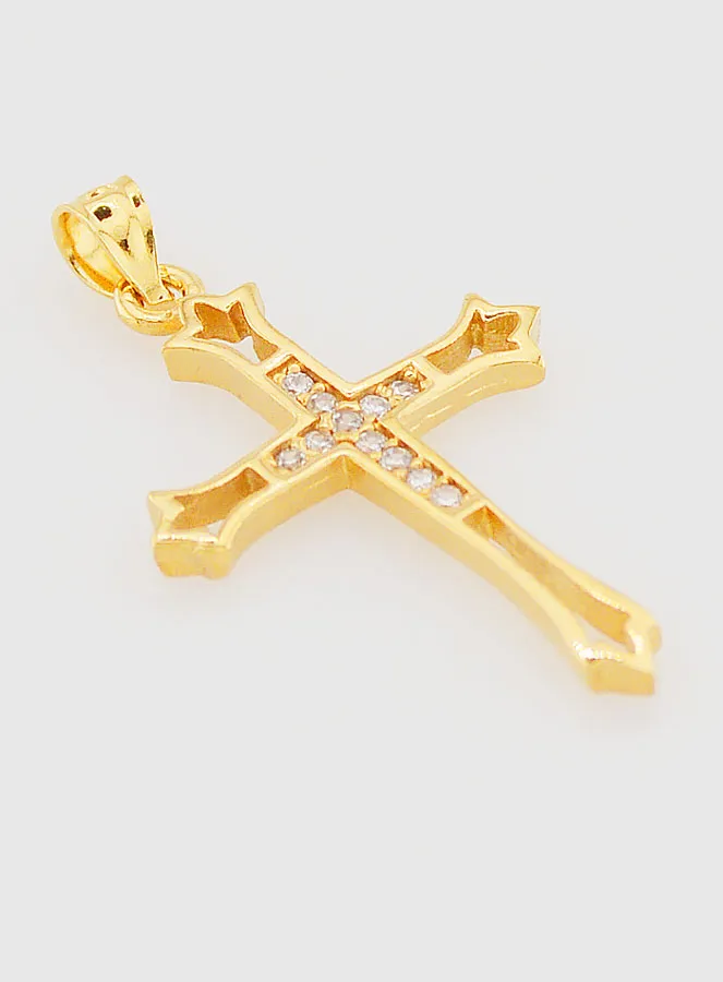 Gold-Plated Openwork Cross Pendant with Zirconia - 23mm (pic 3)