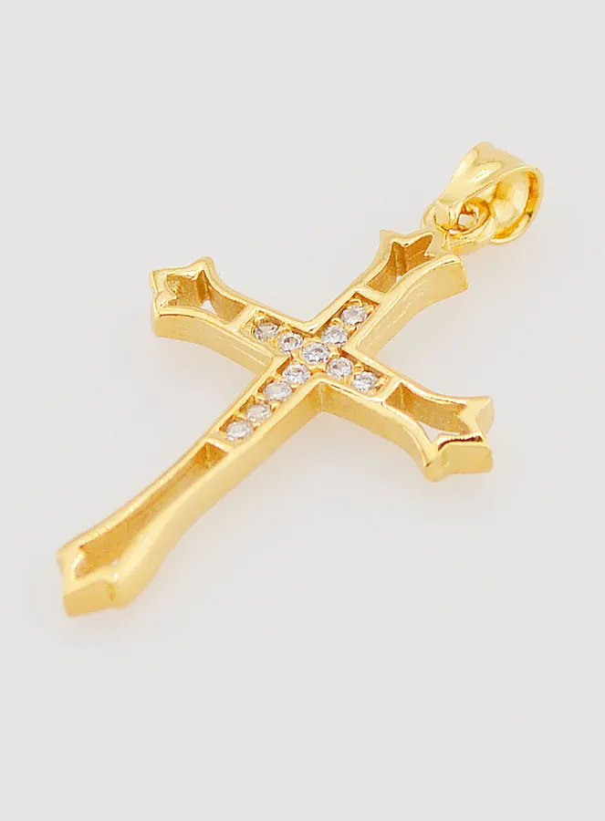 Gold-Plated Openwork Cross Pendant with Zirconia - 23mm (pic 4)