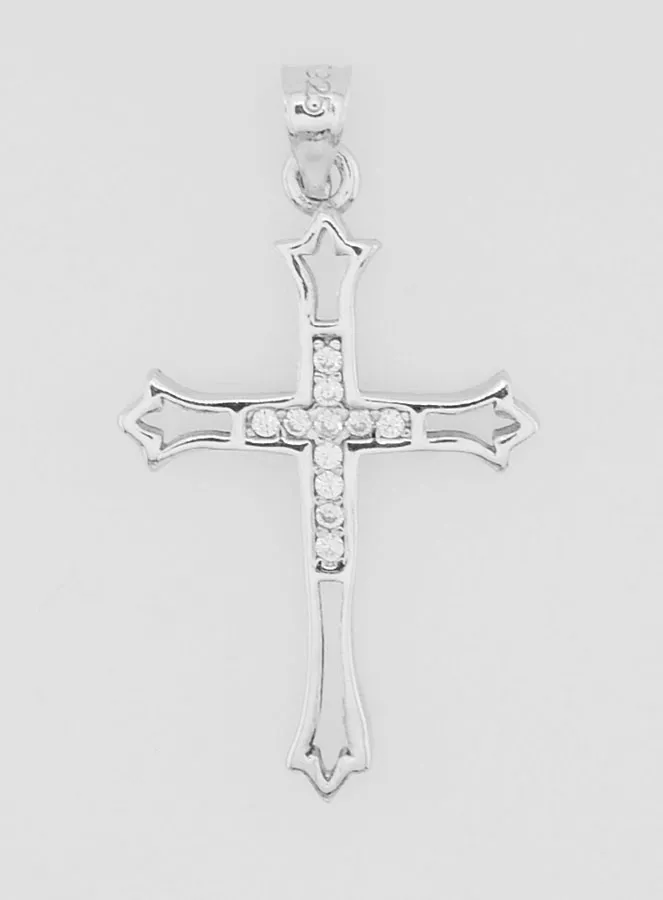 Openwork Cross Pendant in Silver and Zirconia - 23mm (pic 1)