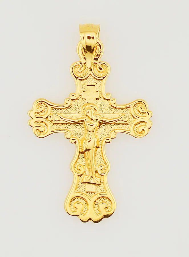 Broad Gold-Plated Arabesque Cross Pendant - 20mm (pic 1)