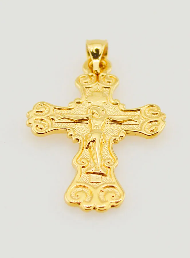 Broad Gold-Plated Arabesque Cross Pendant - 20mm (pic 2)