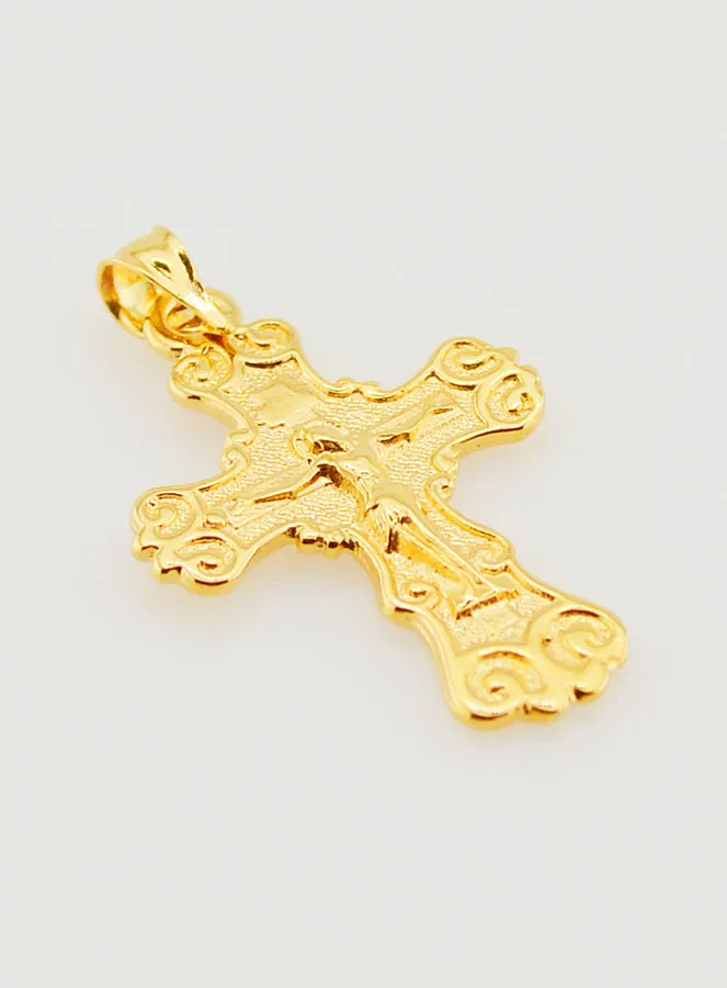 Broad Gold-Plated Arabesque Cross Pendant - 20mm (pic 3)