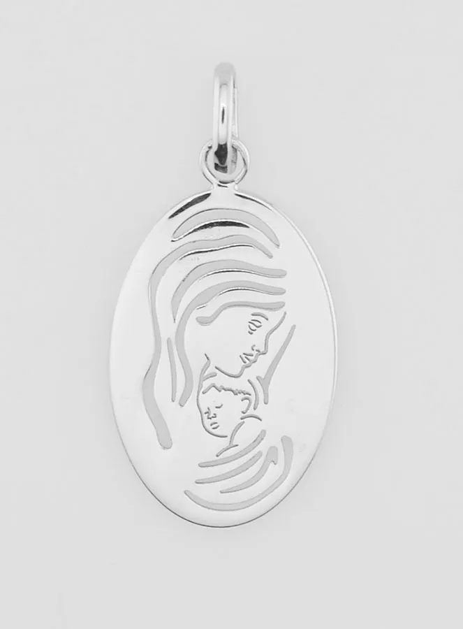 Silver Oval Medal Virgin Mary and Child - 20mm (pic 1)
