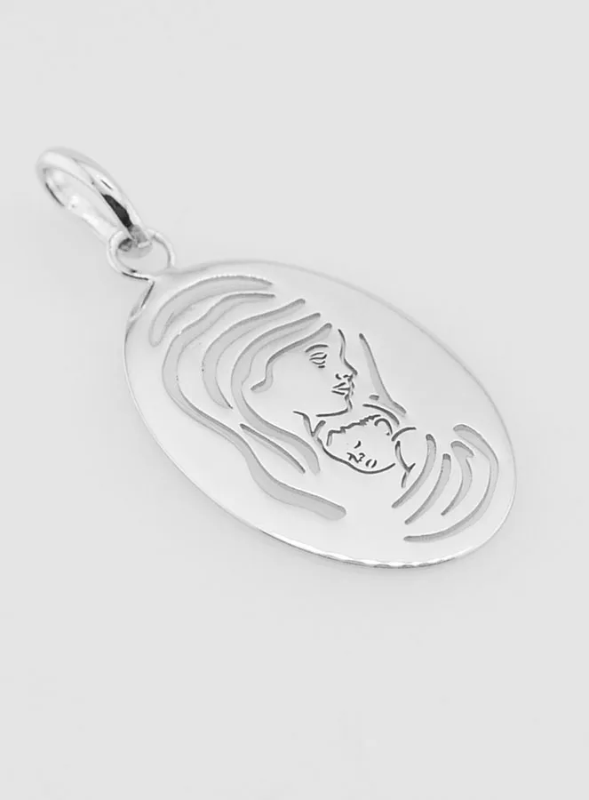 Silver Oval Medal Virgin Mary and Child - 20mm (pic 3)