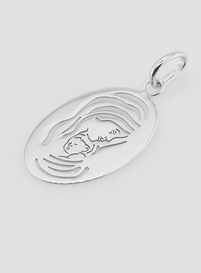 Silver Oval Medal Virgin Mary and Child - 20mm (pic 4)