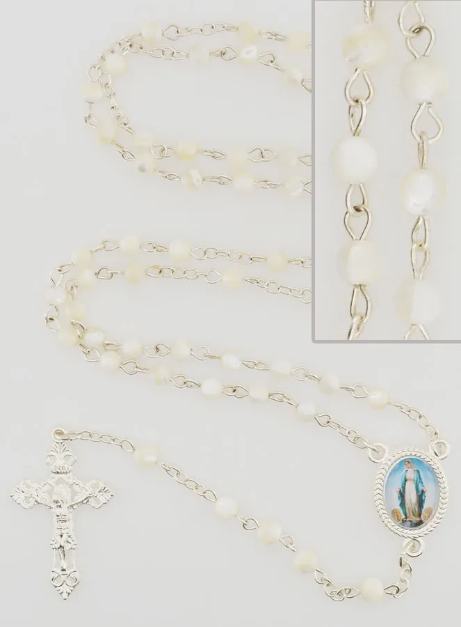 Miraculous Medal Rosary in Genuine Mother-of-Pearl (pic 1)
