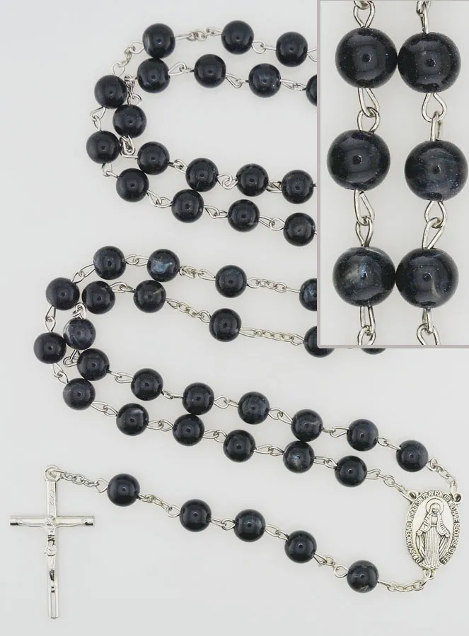 Miraculous Medal Rosary Black Beads (pic 1)