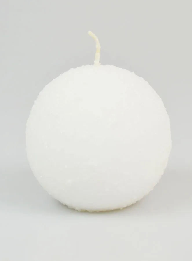 Frosted Ball Christmas Candle 8cm - White (pic 1)