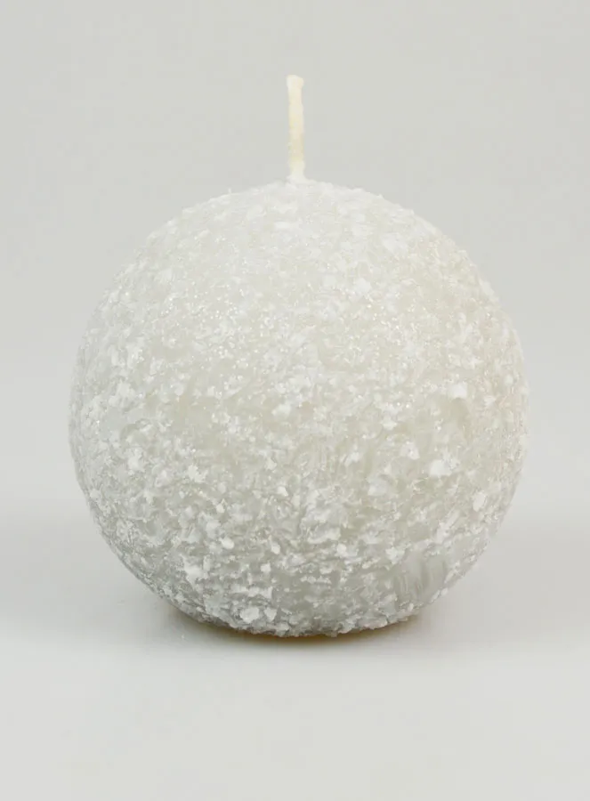 Frosted Ball Christmas Candle 8cm - Silvery (pic 1)