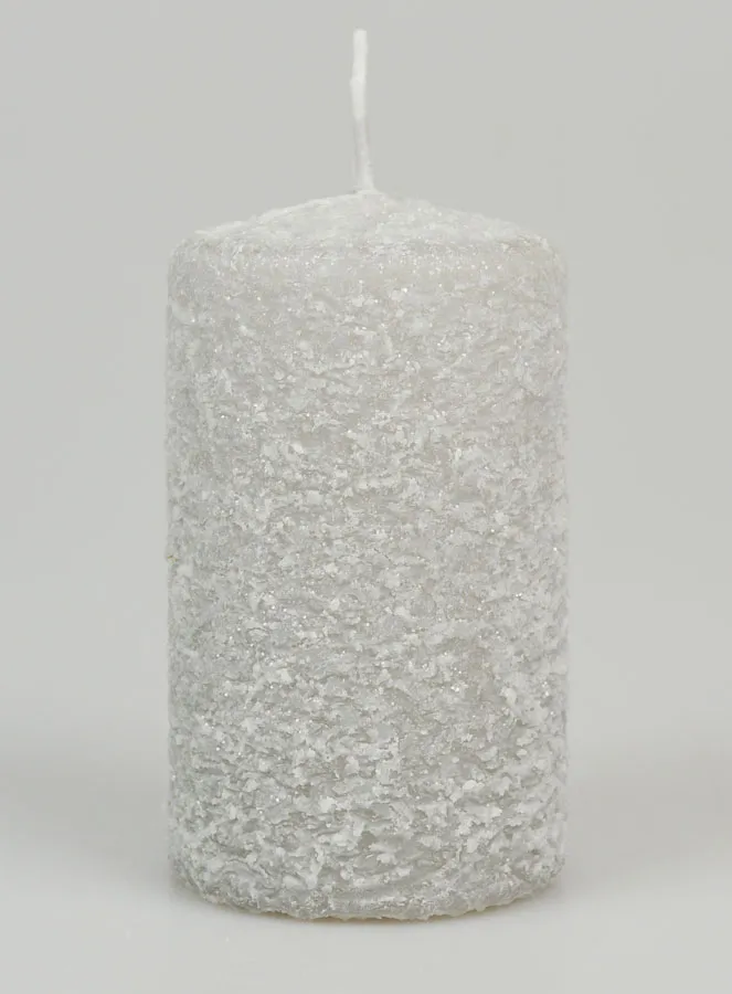 Snow Effect Tabletop Candle 10cm - Silver (pic 1)