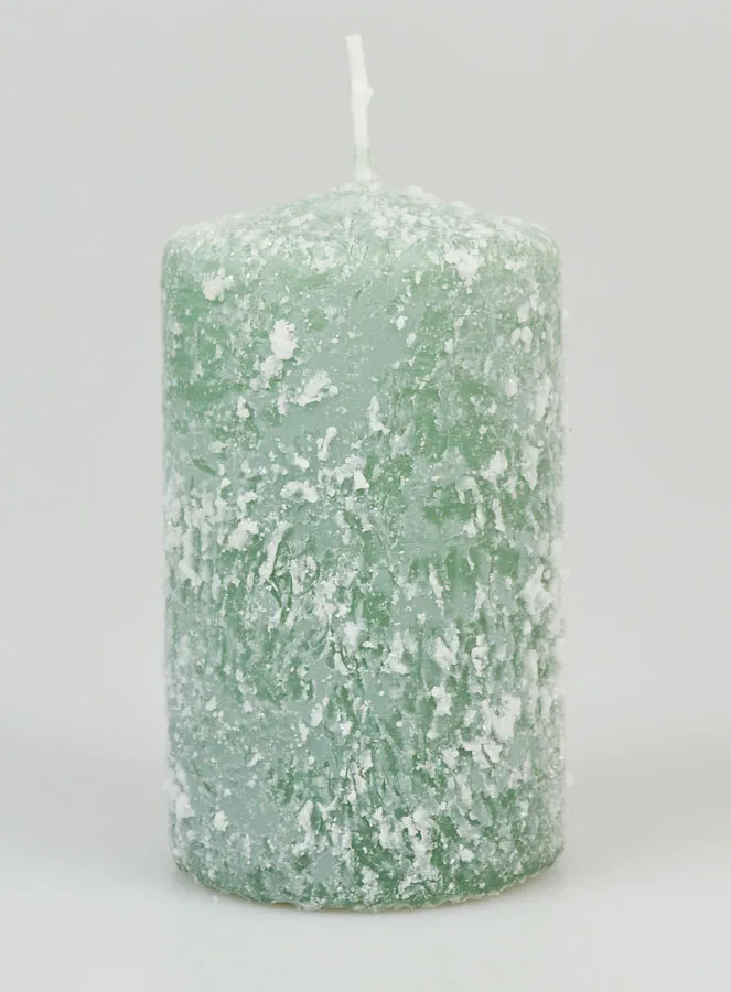 Snow Effect Tabletop Candle 10cm - Fir Green (pic 1)