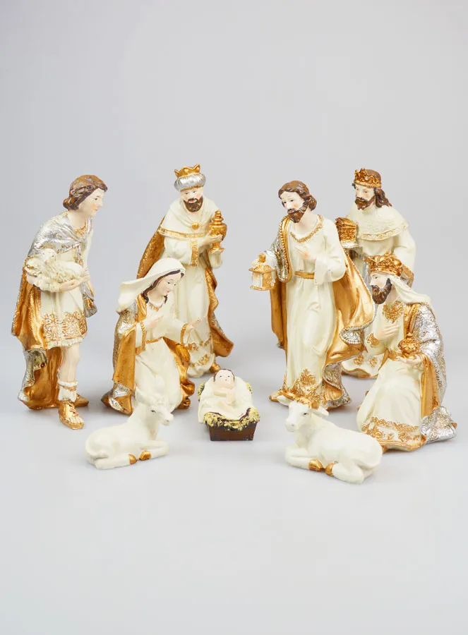 Christmas Nativity Scene 9 Figurines Beige and Gold (pic 1)