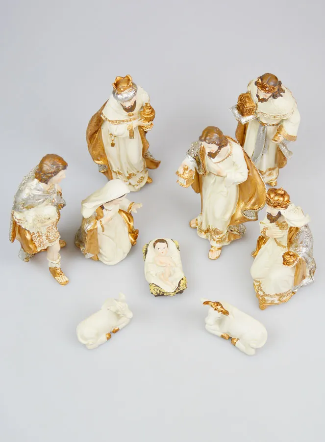 Christmas Nativity Scene 9 Figurines Beige and Gold (pic 2)