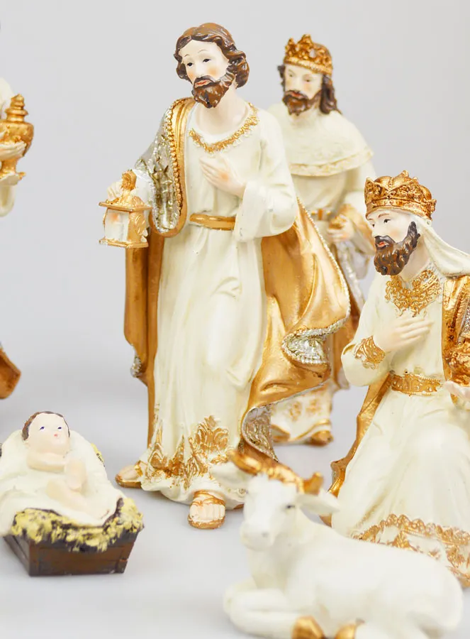 Christmas Nativity Scene 9 Figurines Beige and Gold (pic 3)