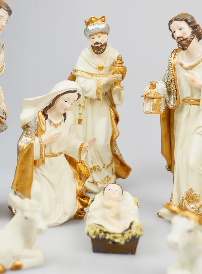Christmas Nativity Scene 9 Figurines Beige and Gold (pic 4)