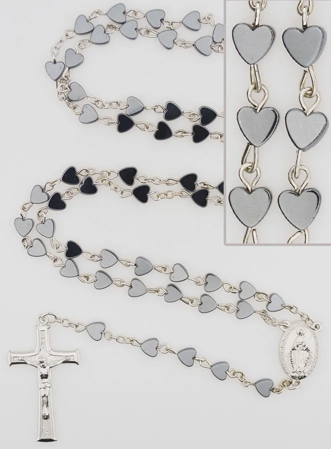 Miraculous Virgin Rosary Hematite Heart (pic 1)