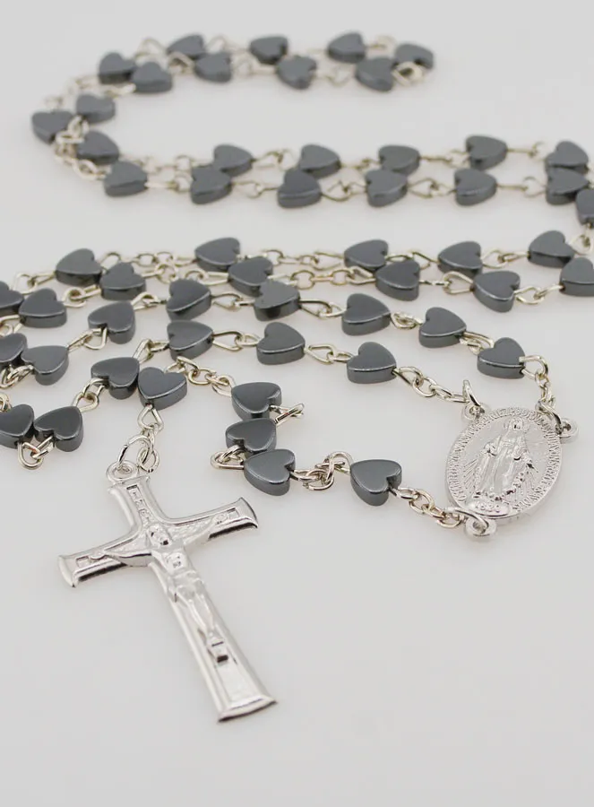 Miraculous Virgin Rosary Hematite Heart (pic 2)