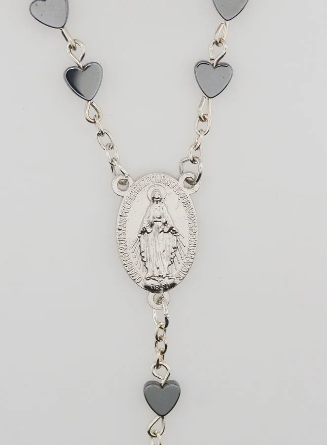Miraculous Virgin Rosary Hematite Heart (pic 4)