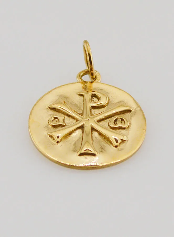 Christogram Medal in Golden Stainless Steel - 15mm (pic 2)