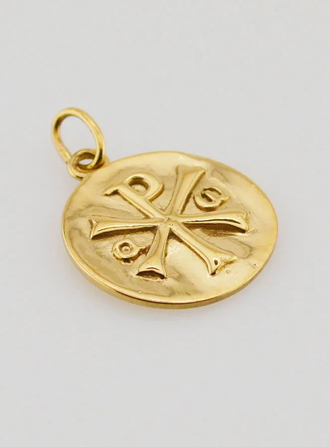 Christogram Medal in Golden Stainless Steel - 15mm (pic 3)