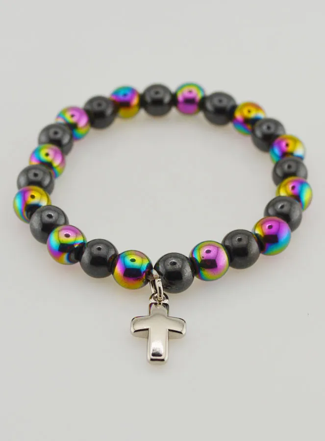 Bracelet with Cross - Hematite and Titanium Quartz (pic 2)