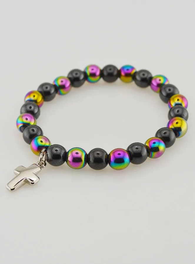 Bracelet with Cross - Hematite and Titanium Quartz (pic 3)
