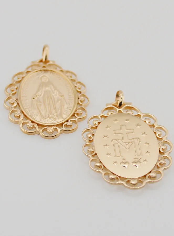 Large Miraculous Medal with Openwork Lace - Gold-Plated (pic 2)