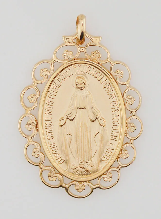 Large Miraculous Medal with Openwork Lace - Gold-Plated (pic 3)