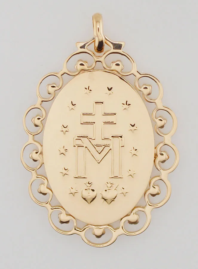 Large Miraculous Medal with Openwork Lace - Gold-Plated (pic 4)