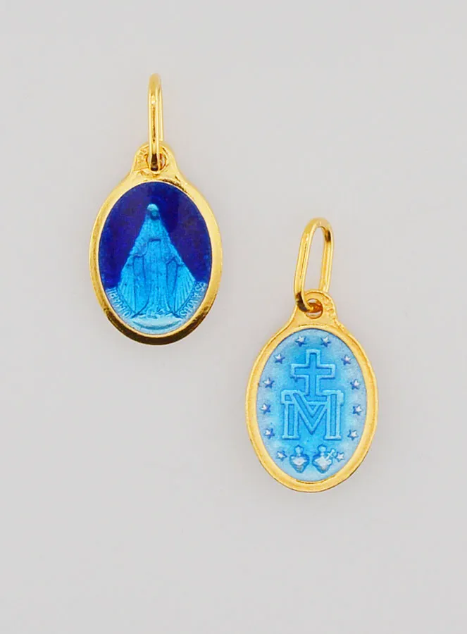 Miraculous Medal Gold-Plated Silver and Two-Tone Blue Enamel - 10mm (pic 1)