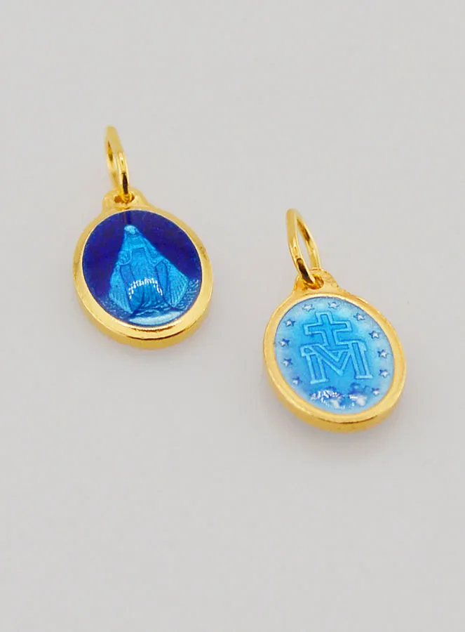 Miraculous Medal Gold-Plated Silver and Two-Tone Blue Enamel - 10mm (pic 2)