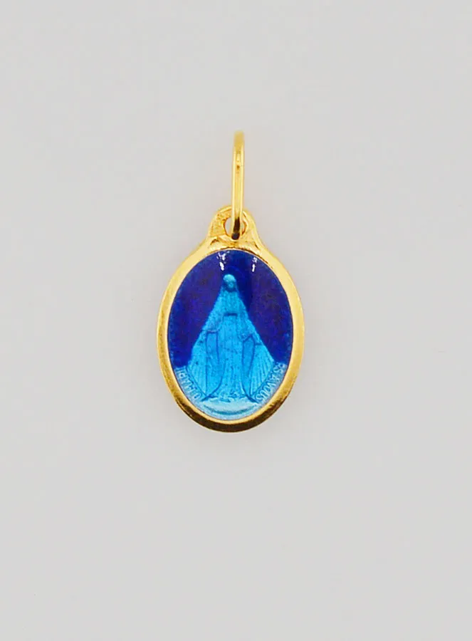 Miraculous Medal Gold-Plated Silver and Two-Tone Blue Enamel - 10mm (pic 3)