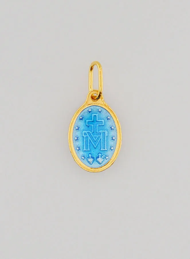 Miraculous Medal Gold-Plated Silver and Two-Tone Blue Enamel - 10mm (pic 4)