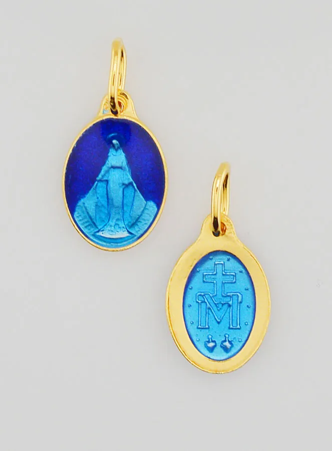 Miraculous Medal Gold-Plated Silver and Two-Tone Blue Enamel - 13mm (pic 1)