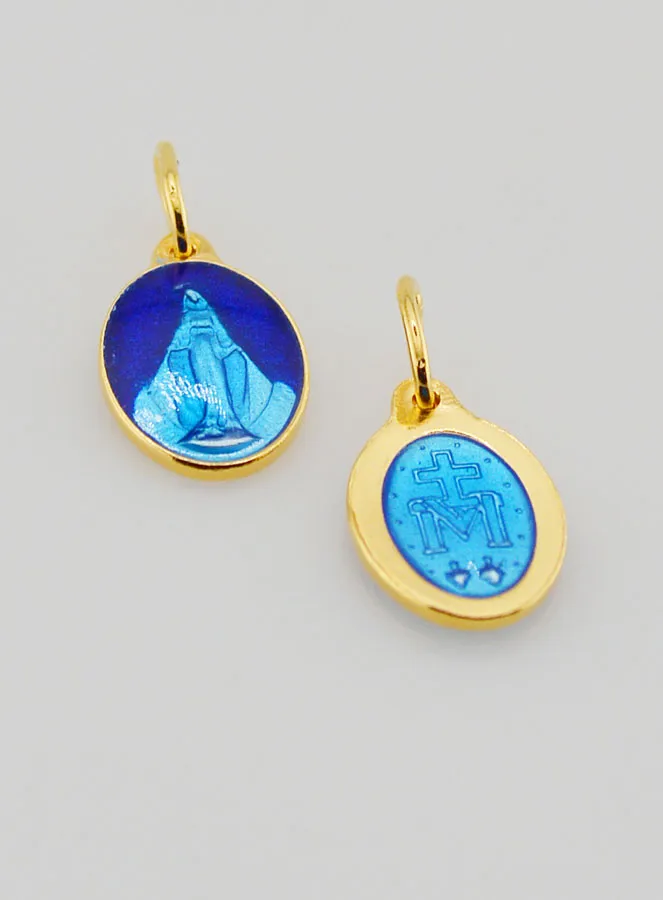 Miraculous Medal Gold-Plated Silver and Two-Tone Blue Enamel - 13mm (pic 2)