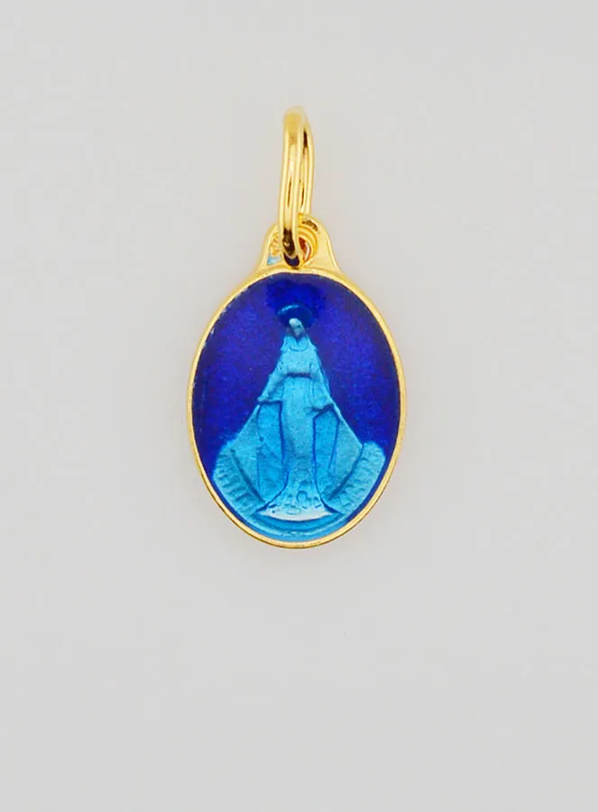 Miraculous Medal Gold-Plated Silver and Two-Tone Blue Enamel - 13mm (pic 3)