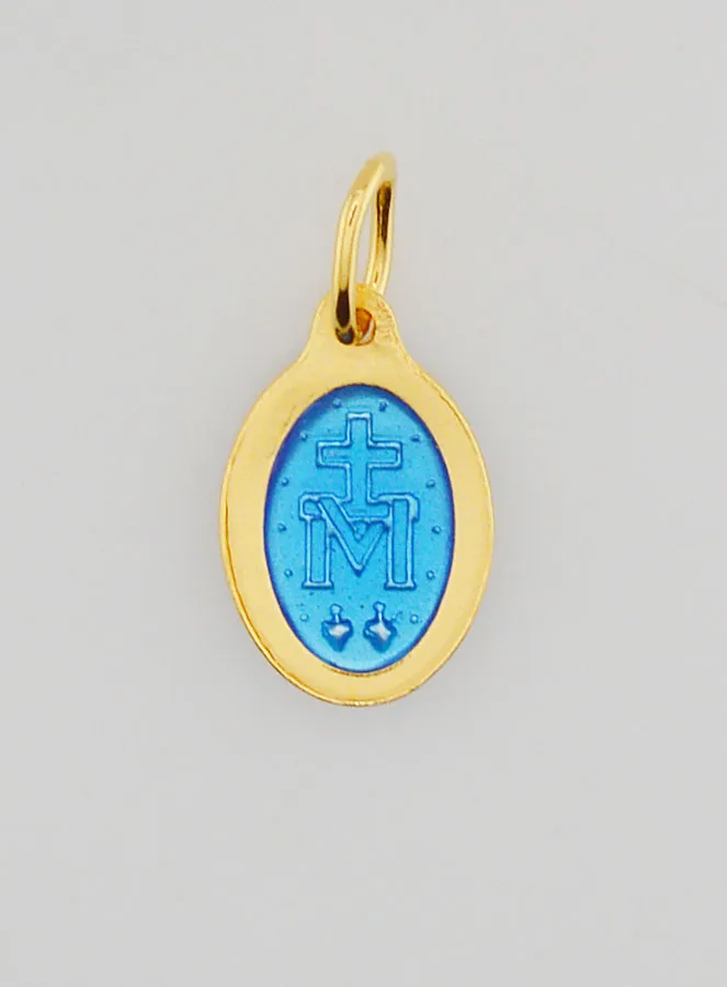 Miraculous Medal Gold-Plated Silver and Two-Tone Blue Enamel - 13mm (pic 4)