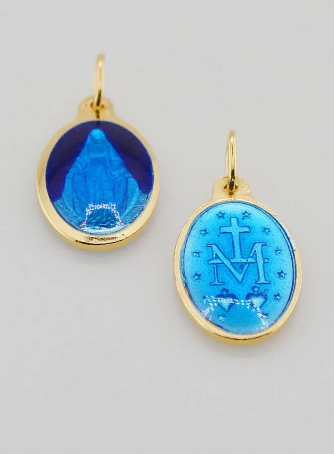 Miraculous Medal Gold-Plated Silver and Two-Tone Blue Enamel - 17mm (pic 2)