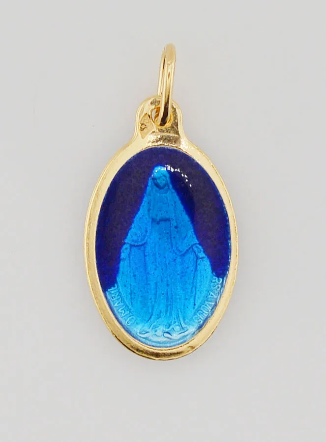Miraculous Medal Gold-Plated Silver and Two-Tone Blue Enamel - 17mm (pic 3)
