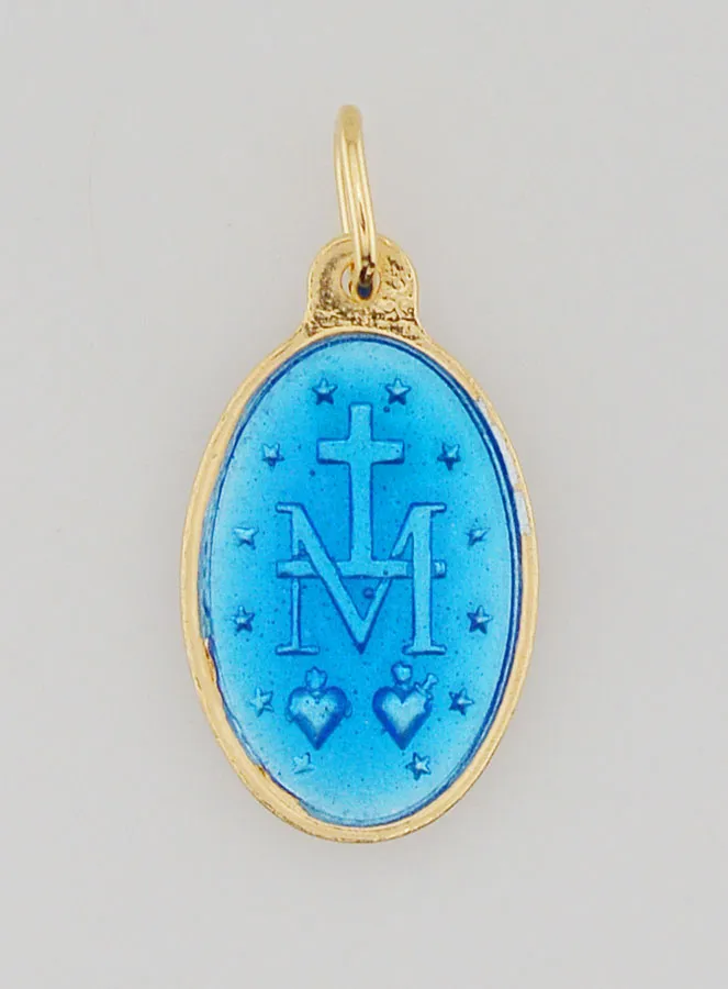 Miraculous Medal Gold-Plated Silver and Two-Tone Blue Enamel - 17mm (pic 4)