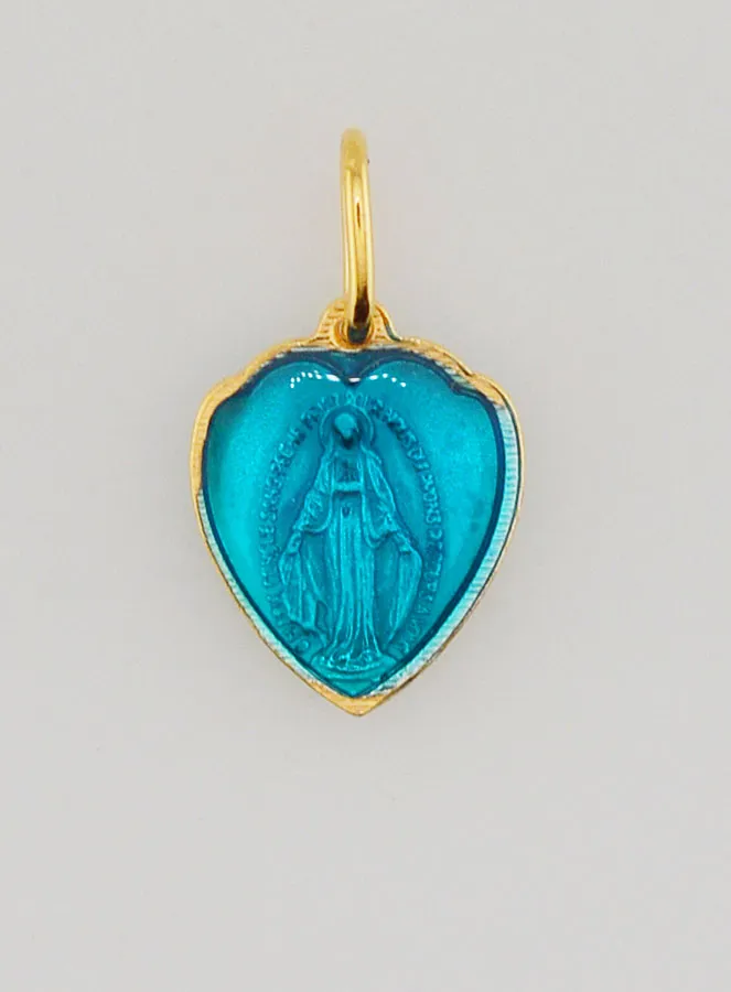 Miraculous Medal Heart Blue Enamel - 10mm (pic 1)