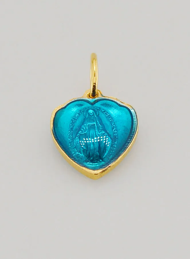 Miraculous Medal Heart Blue Enamel - 10mm (pic 2)
