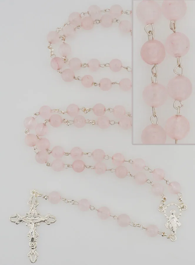 Miraculous Virgin Rosary made of Rose Quartz and Silver (pic 1)