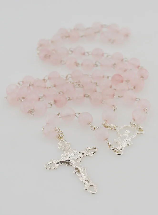 Miraculous Virgin Rosary made of Rose Quartz and Silver (pic 2)