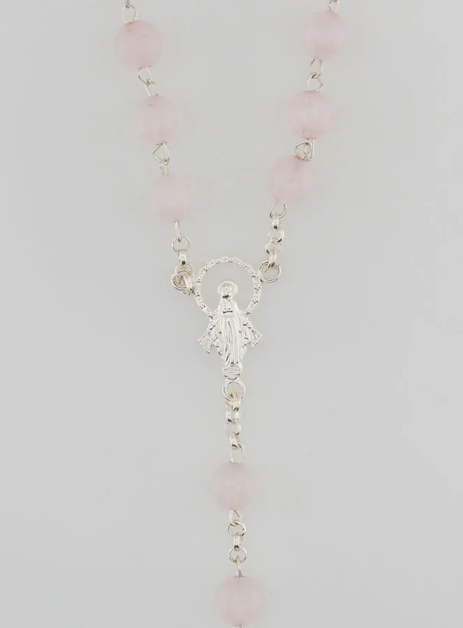 Miraculous Virgin Rosary made of Rose Quartz and Silver (pic 4)